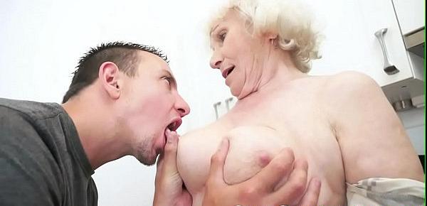  Hairy grandmother banged by young repairman